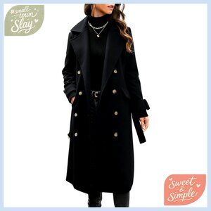 Women's Wool Peacoat Double Breasted Trench Belted Winter Coat